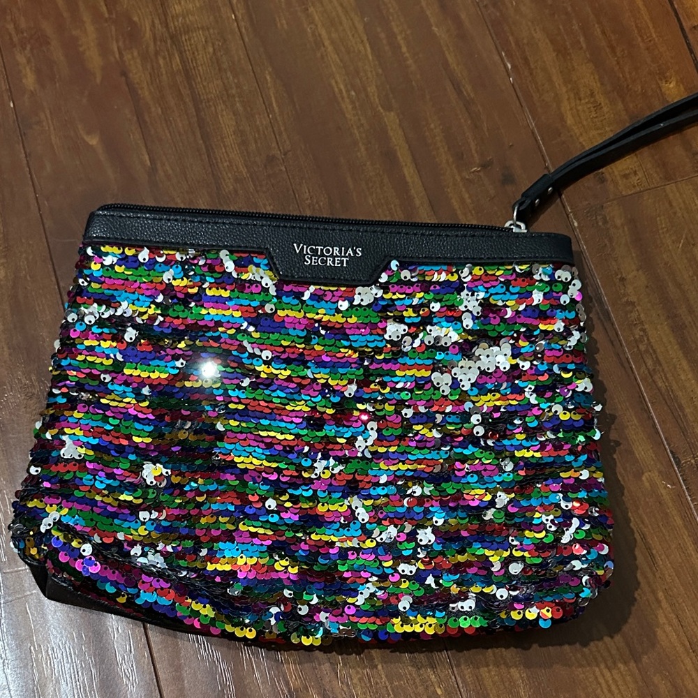 Victoria’s Secret VS Large Rainbow flip sequin clutch / makeup bag